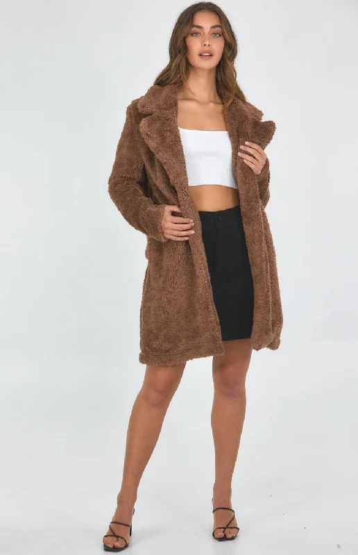 Longline Fluffy Teddy Coat With Functional Pockets