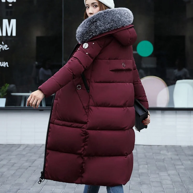 New Women Winter Elegant Long Down Coat 2017 Fashion Female Duck Parkas Thick Warm Big Fur Collar Down Jacket Slim Plus Size