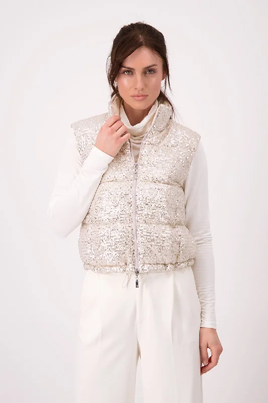 Sequin Puffer Vest 807296MNR in Biscuit by Monari