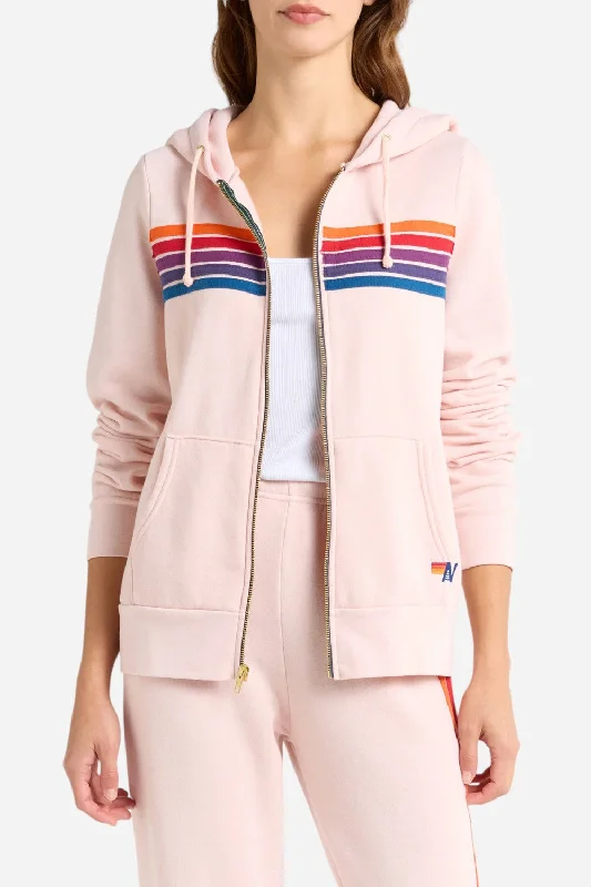 Aviator Nation 5 Stripe Zip Hoodie in Light Pink