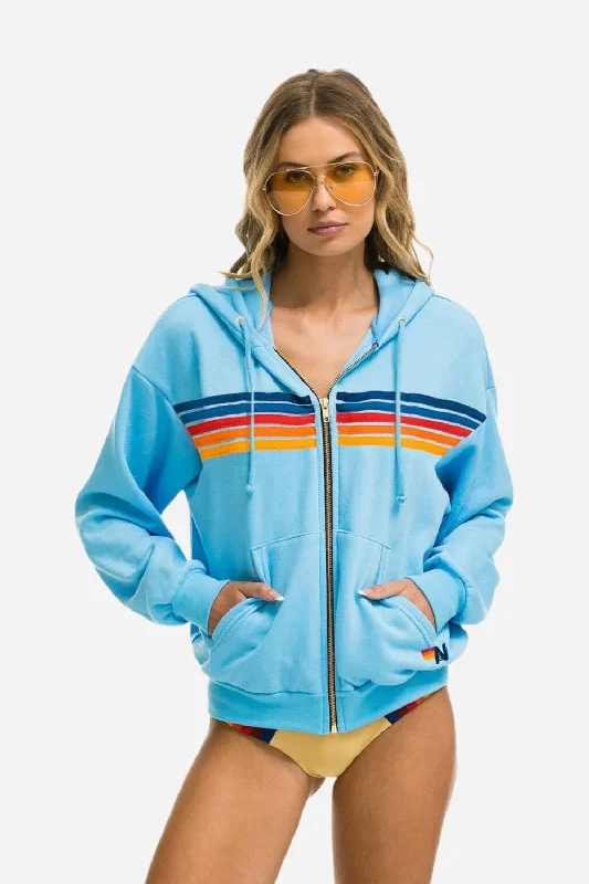 Aviator Nation 5 Stripe Relaxed Zip Hoodie in Sky