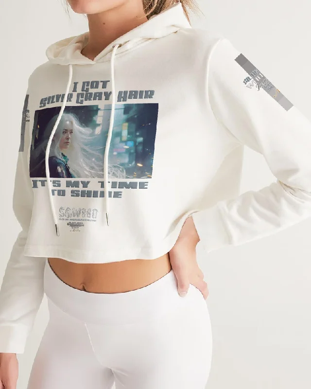 Beautiful white woman my time to shine Women's All-Over Print Cropped Hoodie