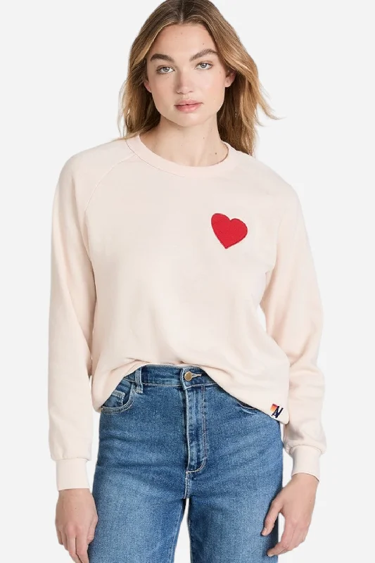 Aviator Nation Heart Stitch Relaxed Crew Sweatshirt in White