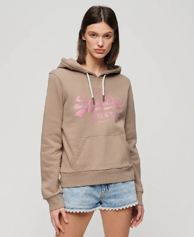 Metallic Vintage Logo Graphic Hoodie | Deep Beige